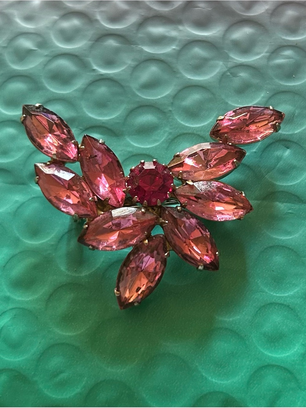 Source Unknown Pink Crystal Flower Brooch